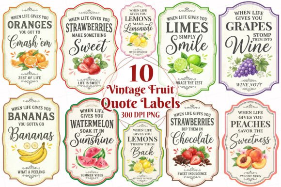 Download Vintage Fruit Quote Labels Bundle - Fruit Collection